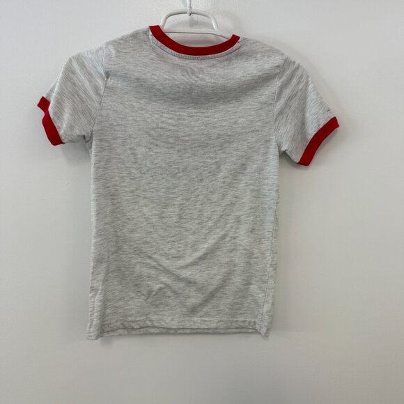 Kids Jurassic Park Gray heather & Red Ringer Short Sleeve Crew Neck T-Shirt Top - Picture 3 of 3